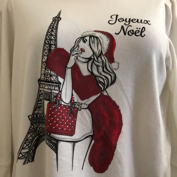 NWT Plus Size Joyeux Noel Paris Eiffel Tower Merry Christmas Santa Girl Sweater - Picture 3 of 12